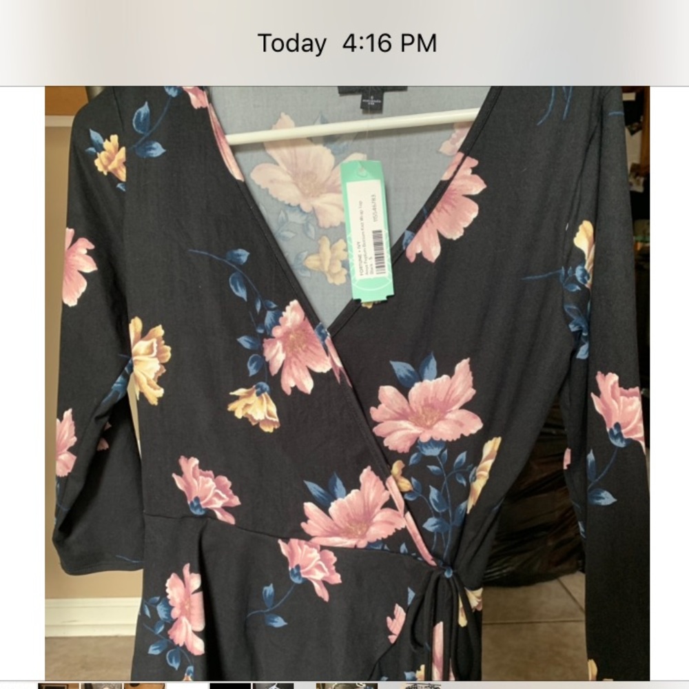 Anya Peplum Knit wrap Top- Black with floral print